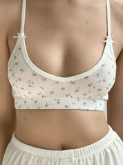 Top bielizniany basic w kwiaty, biały