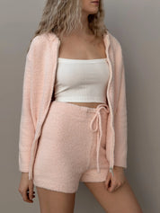 Bluza Soft na zamek, z dzianiny puszystej, pudrowa