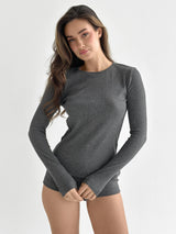 Koszulka longsleeve, dzianina prążkowana, antracytowa