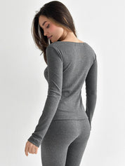 Koszulka longsleeve, dzianina prążkowana, antracytowa