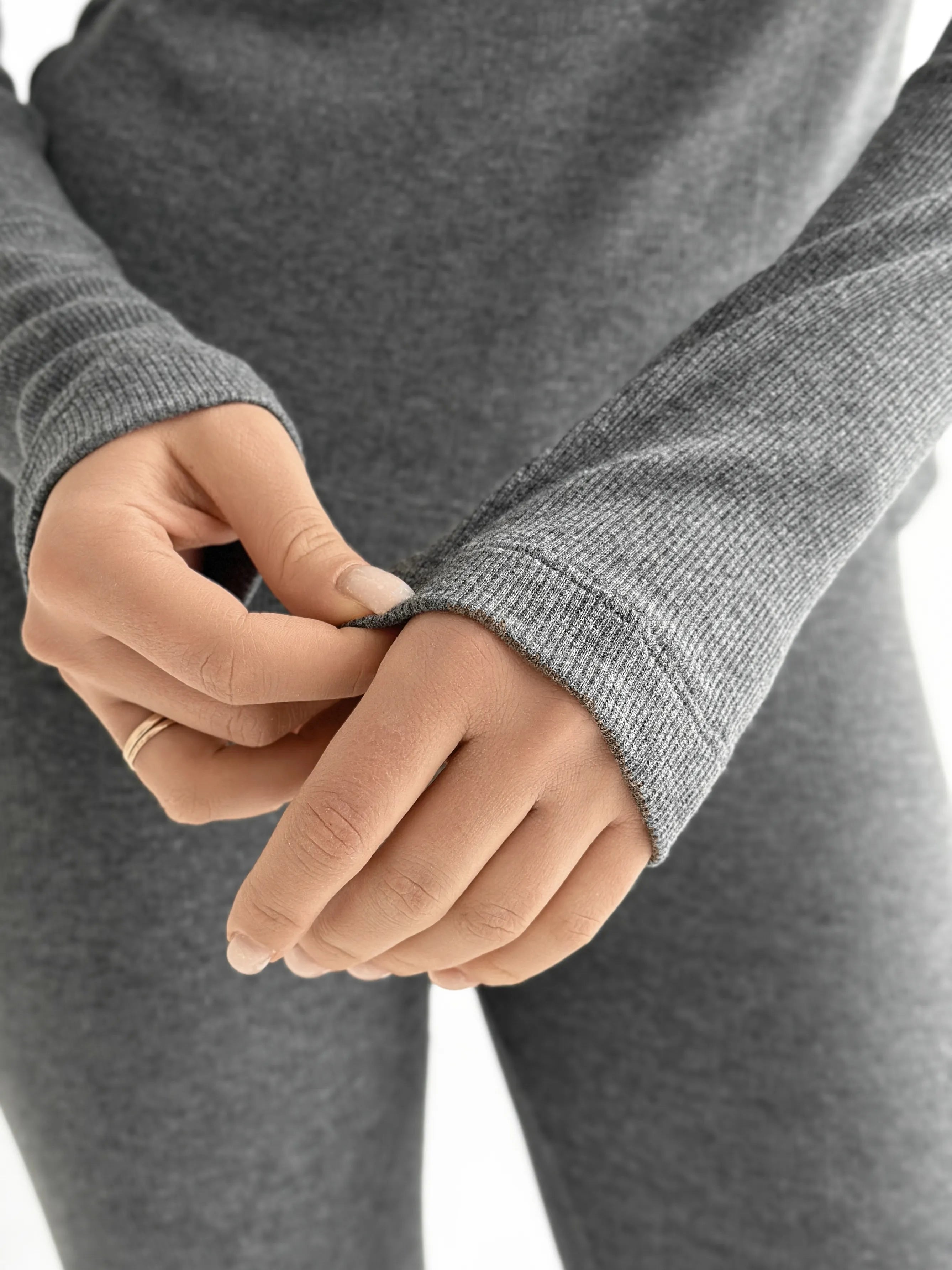 Koszulka longsleeve, dzianina prążkowana, antracytowa