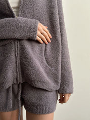 Bluza Soft na zamek, dzianina puszysta, grafitowa