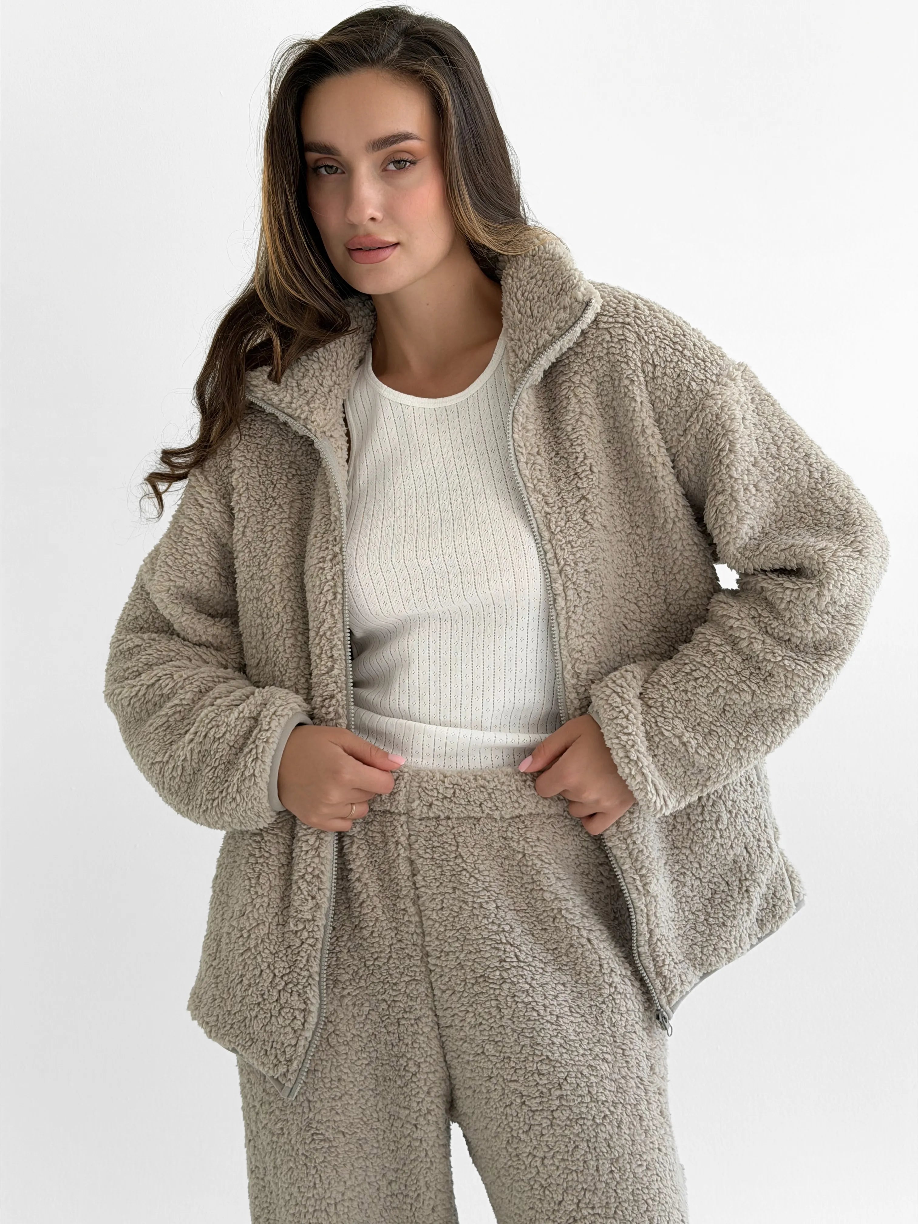Komplet TEDDY CHMURKA bluza na zamek i spodnie, popielaty