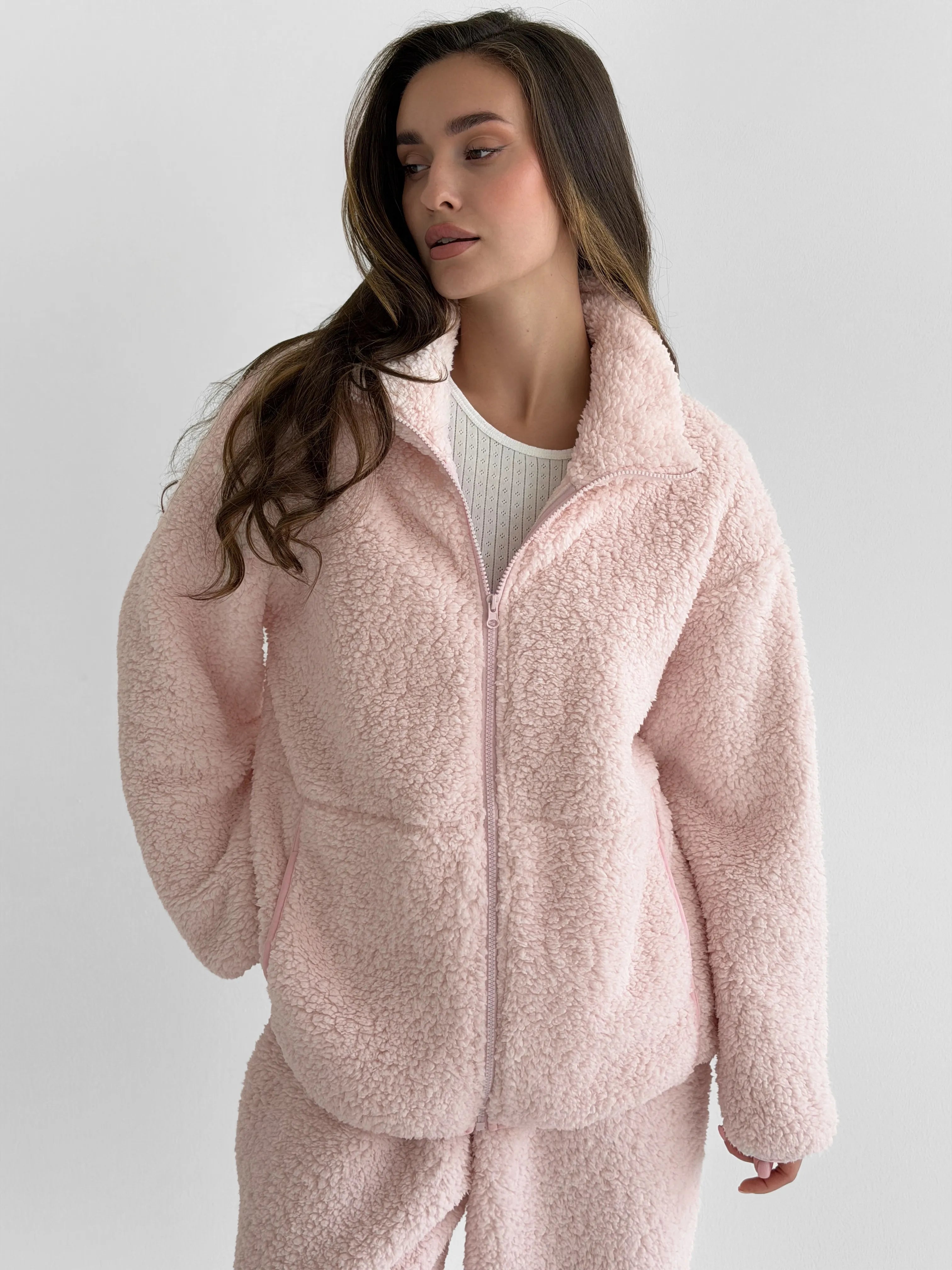 Komplet TEDDY CHMURKA bluza na zamek i spodnie, różowy