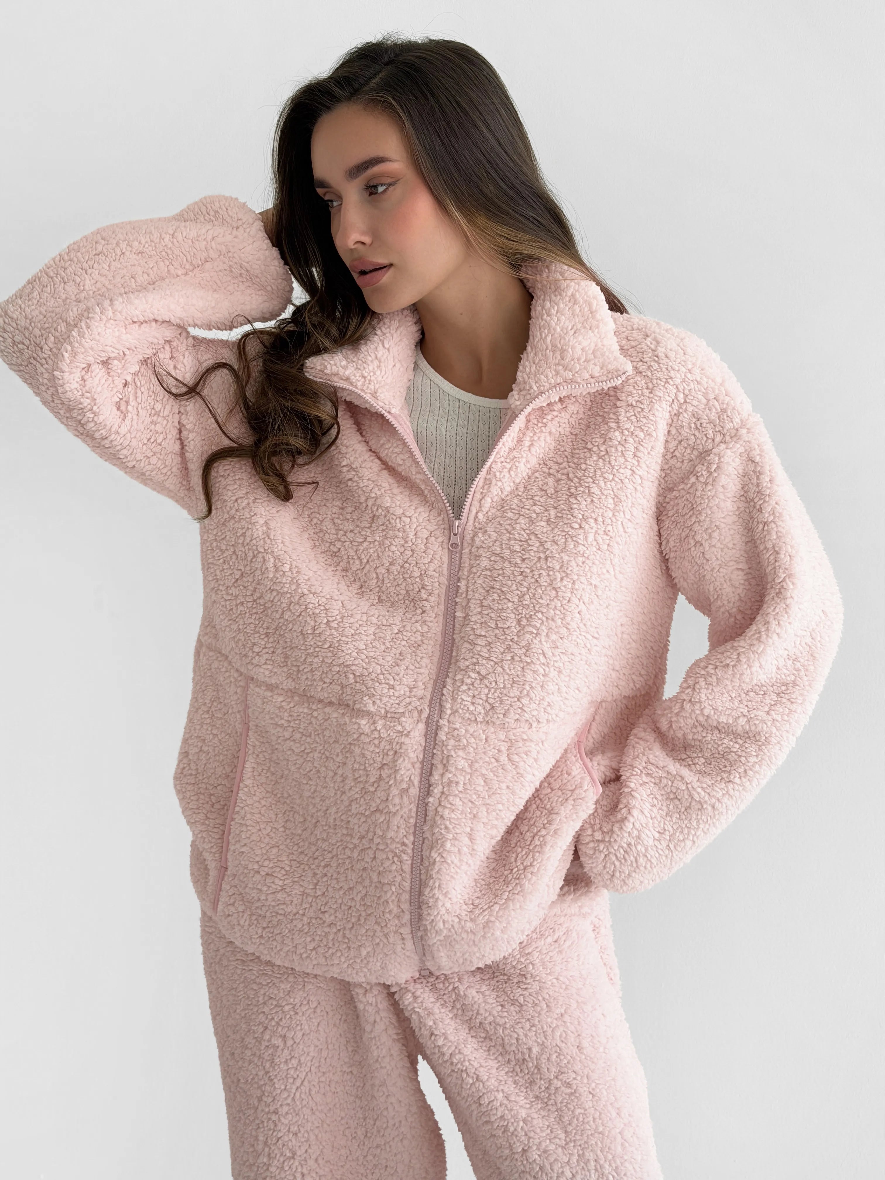 Komplet TEDDY CHMURKA bluza na zamek i spodnie, różowy