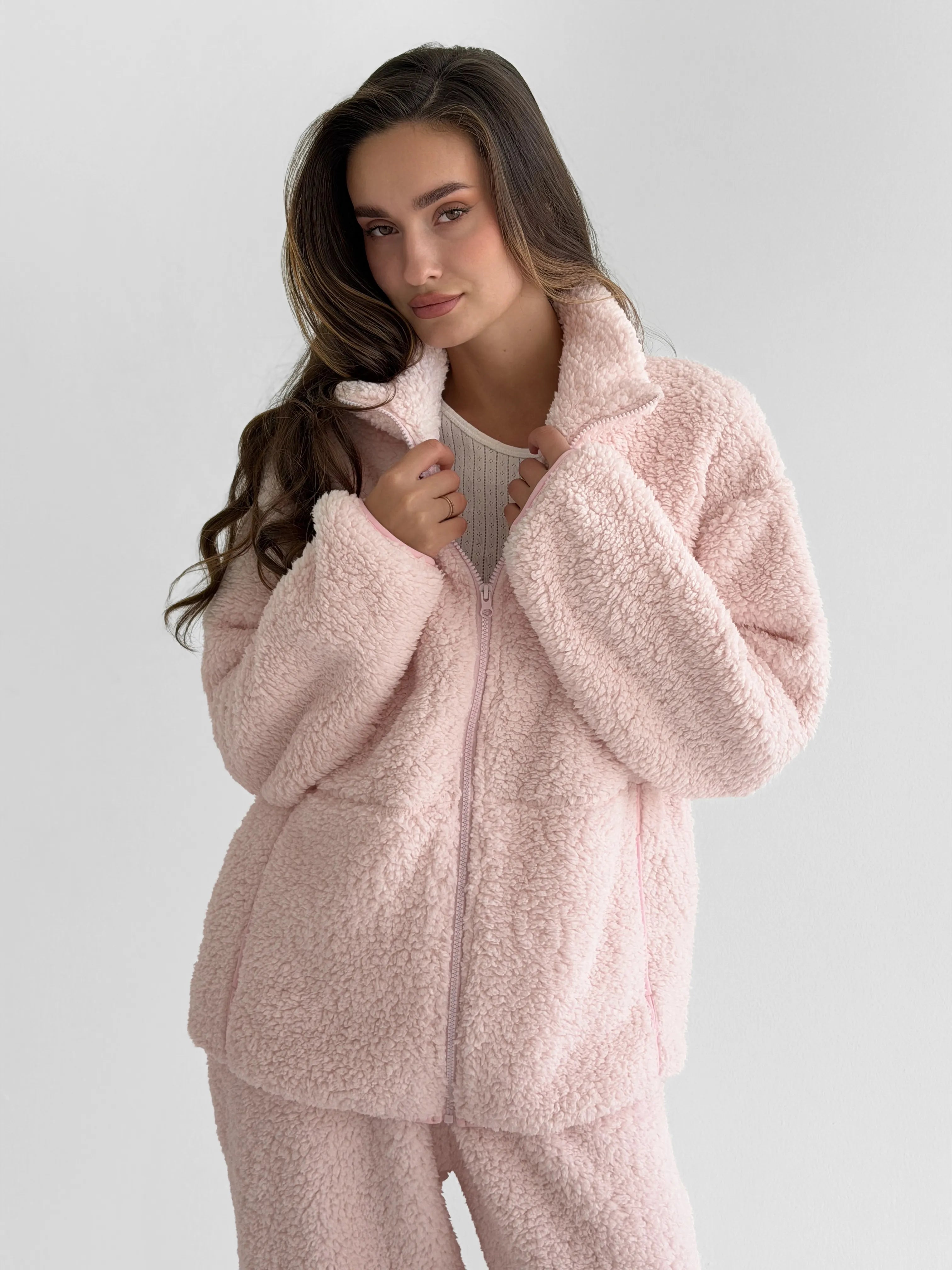 Komplet TEDDY CHMURKA bluza na zamek i spodnie, różowy