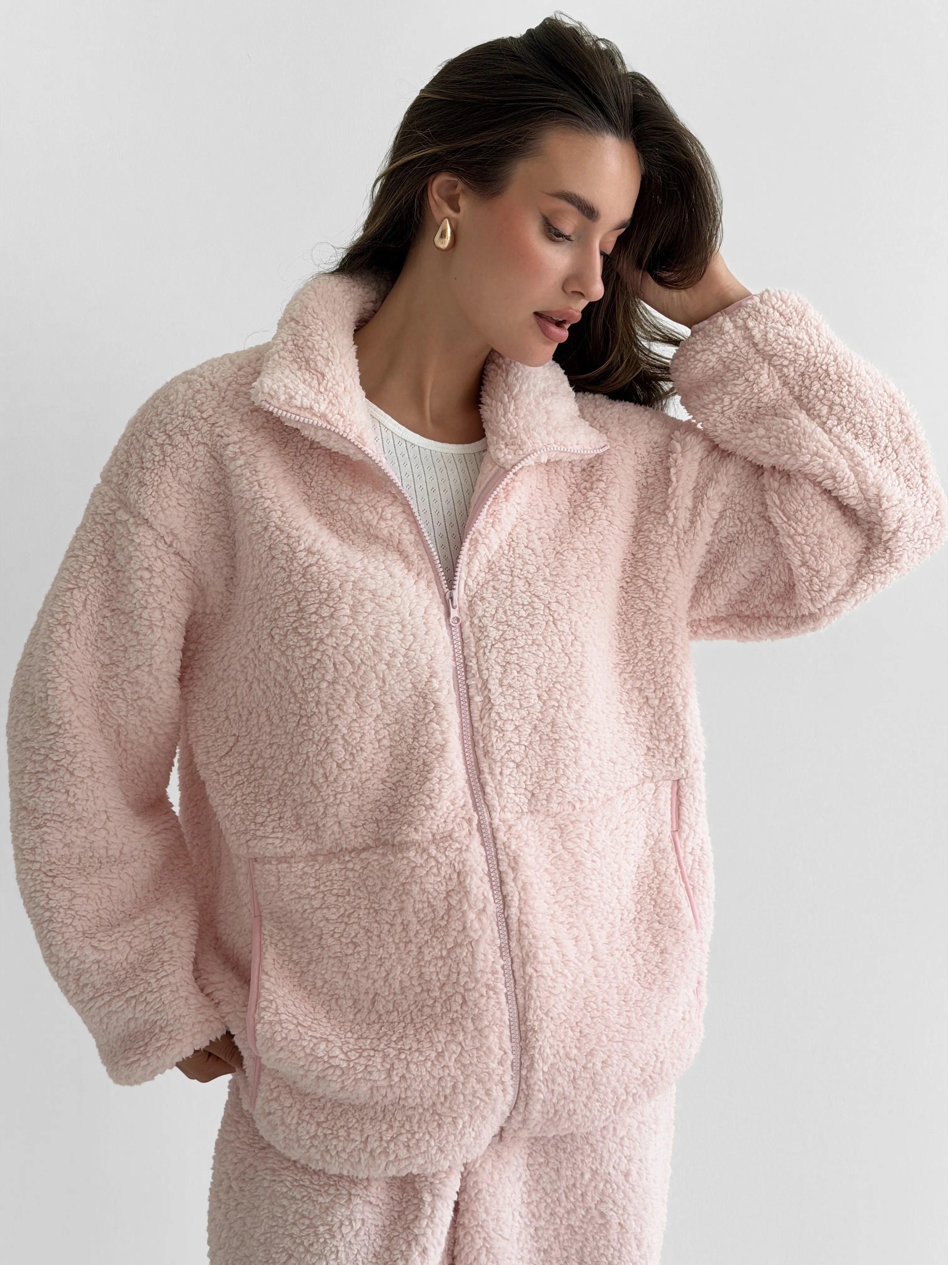 Komplet TEDDY CHMURKA bluza na zamek i spodnie, różowy