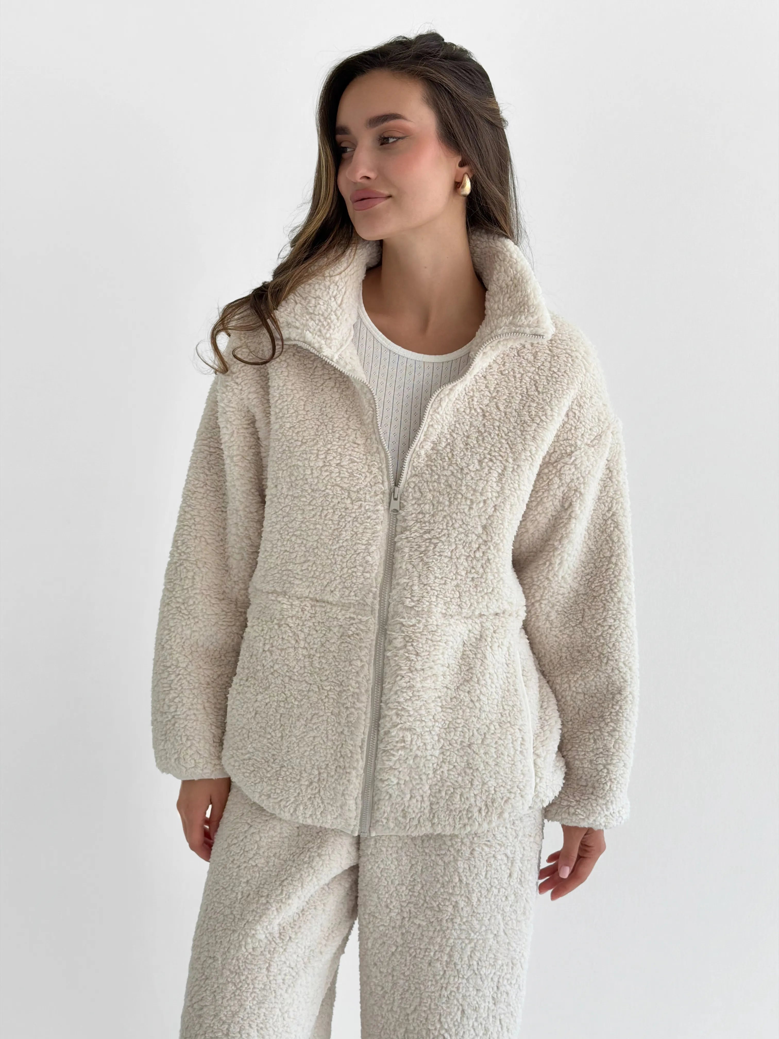 Komplet TEDDY CHMURKA bluza na zamek i spodnie, mleczny