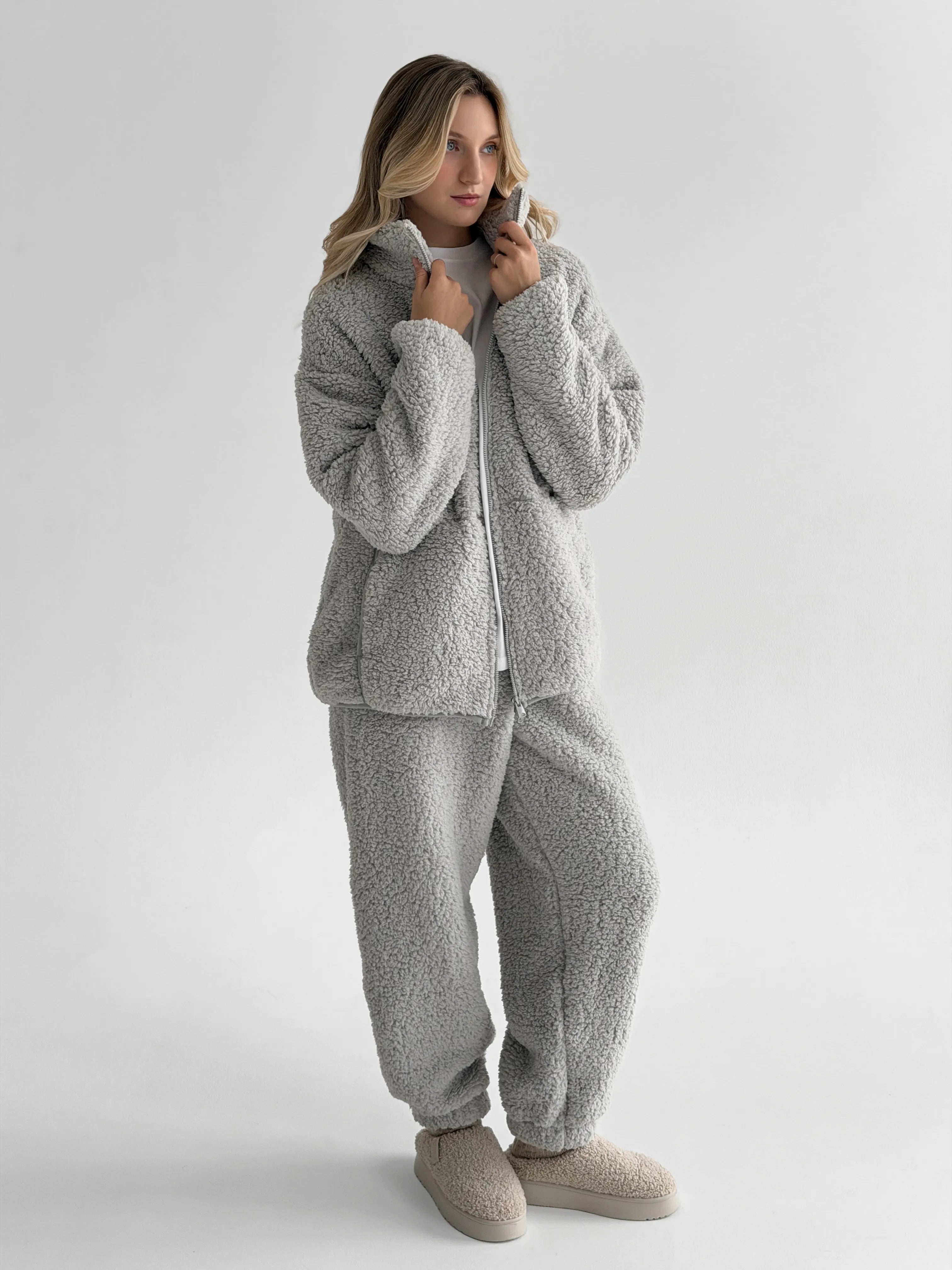 Komplet TEDDY CHMURKA bluza na zamek i spodnie, szary