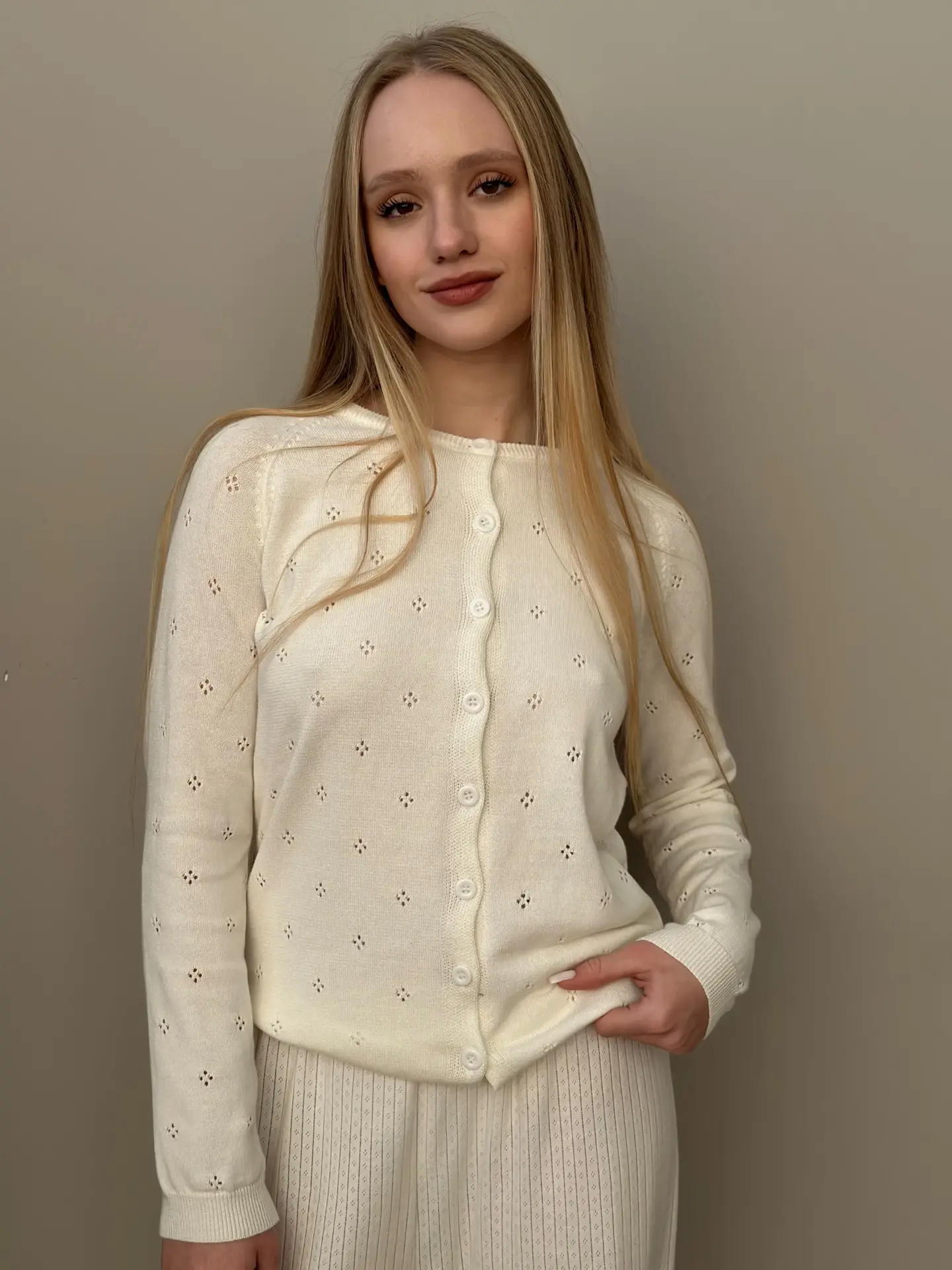 Kardigan na guziki, z bawełny, biały