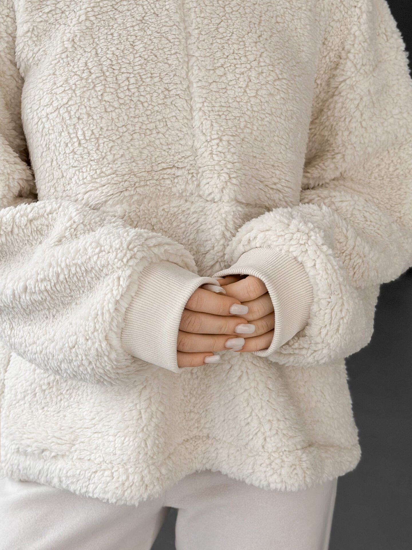 Bluza TEDDY z okantowaniem, z pluszu, mleczna