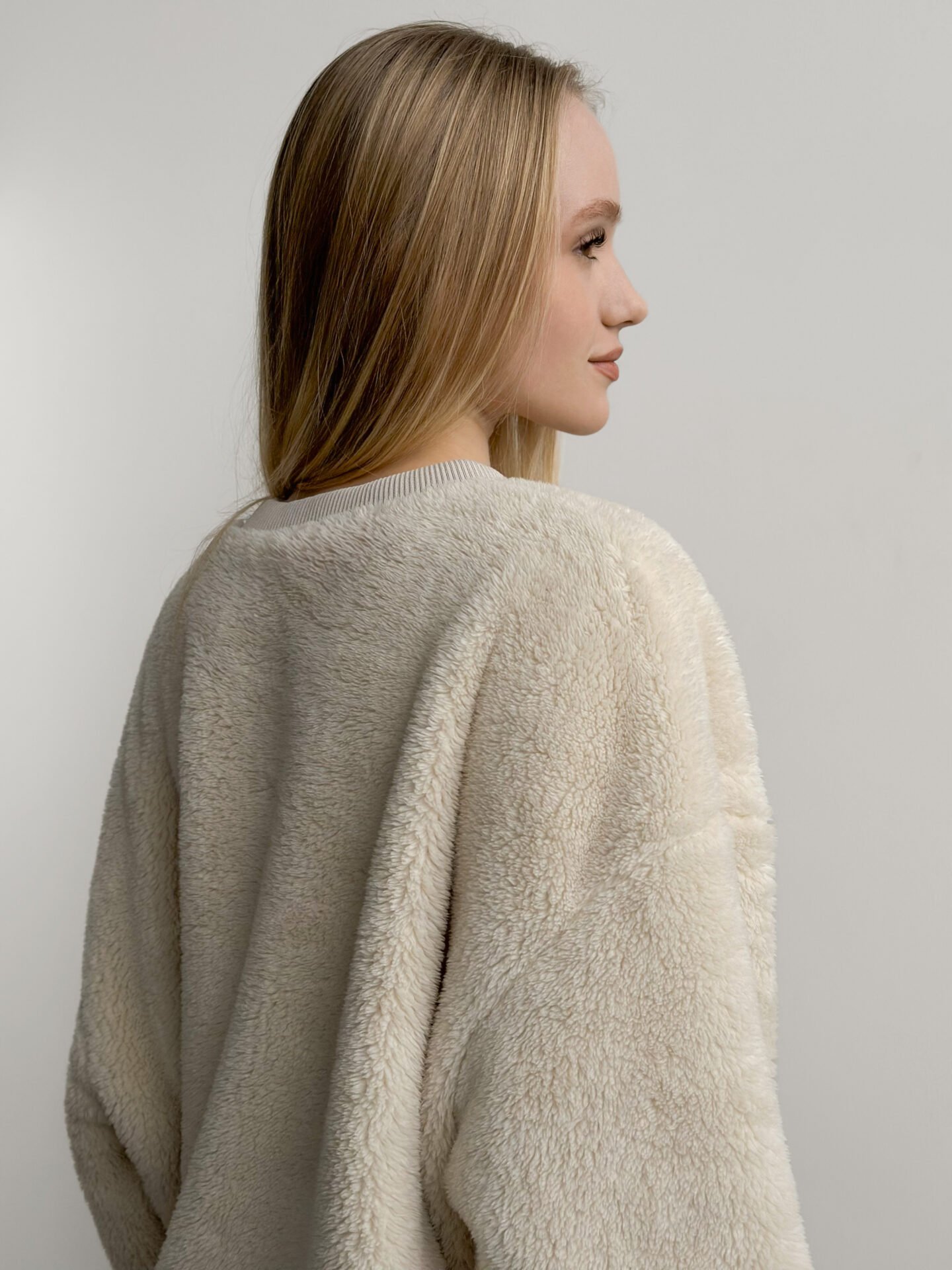 Bluza TEDDY z okantowaniem, z pluszu, mleczna