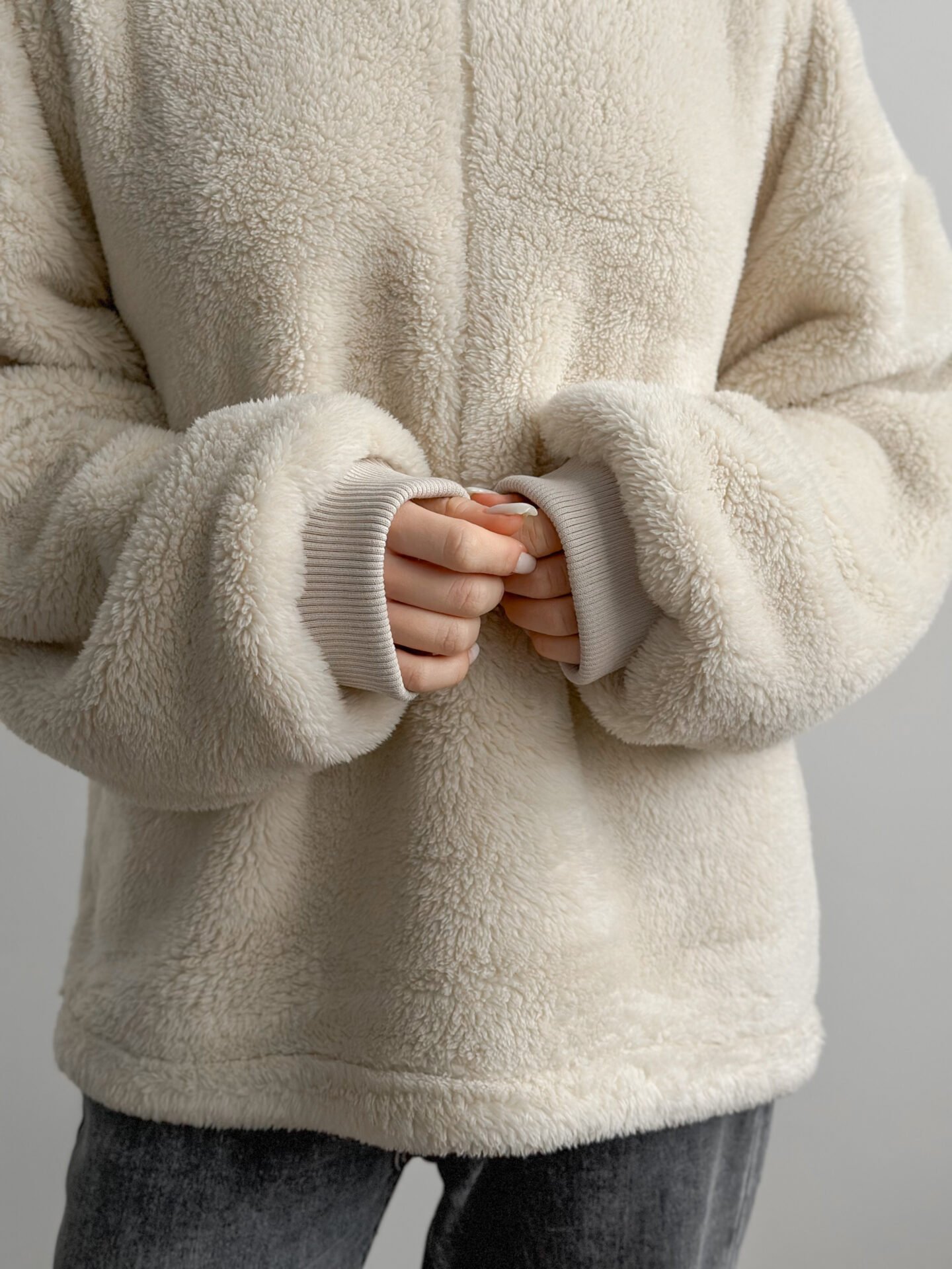 Bluza TEDDY z okantowaniem, z pluszu, mleczna