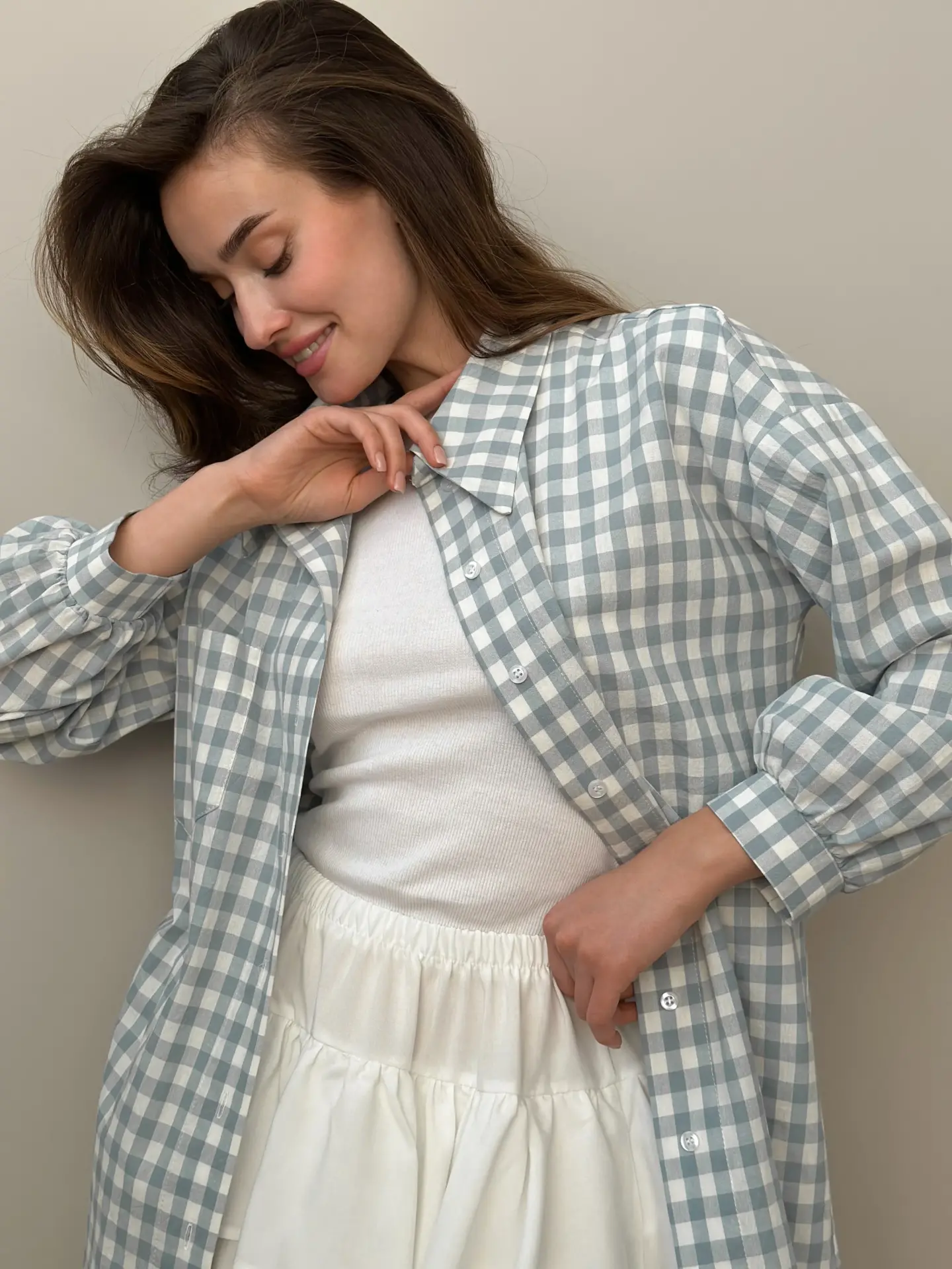 Koszula z bawełny pranej, w niebieską kratkę