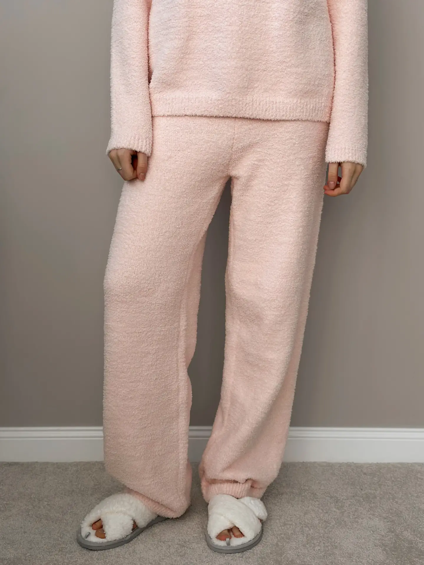 Spodnie Soft z dzianiny puszystej, pudrowe