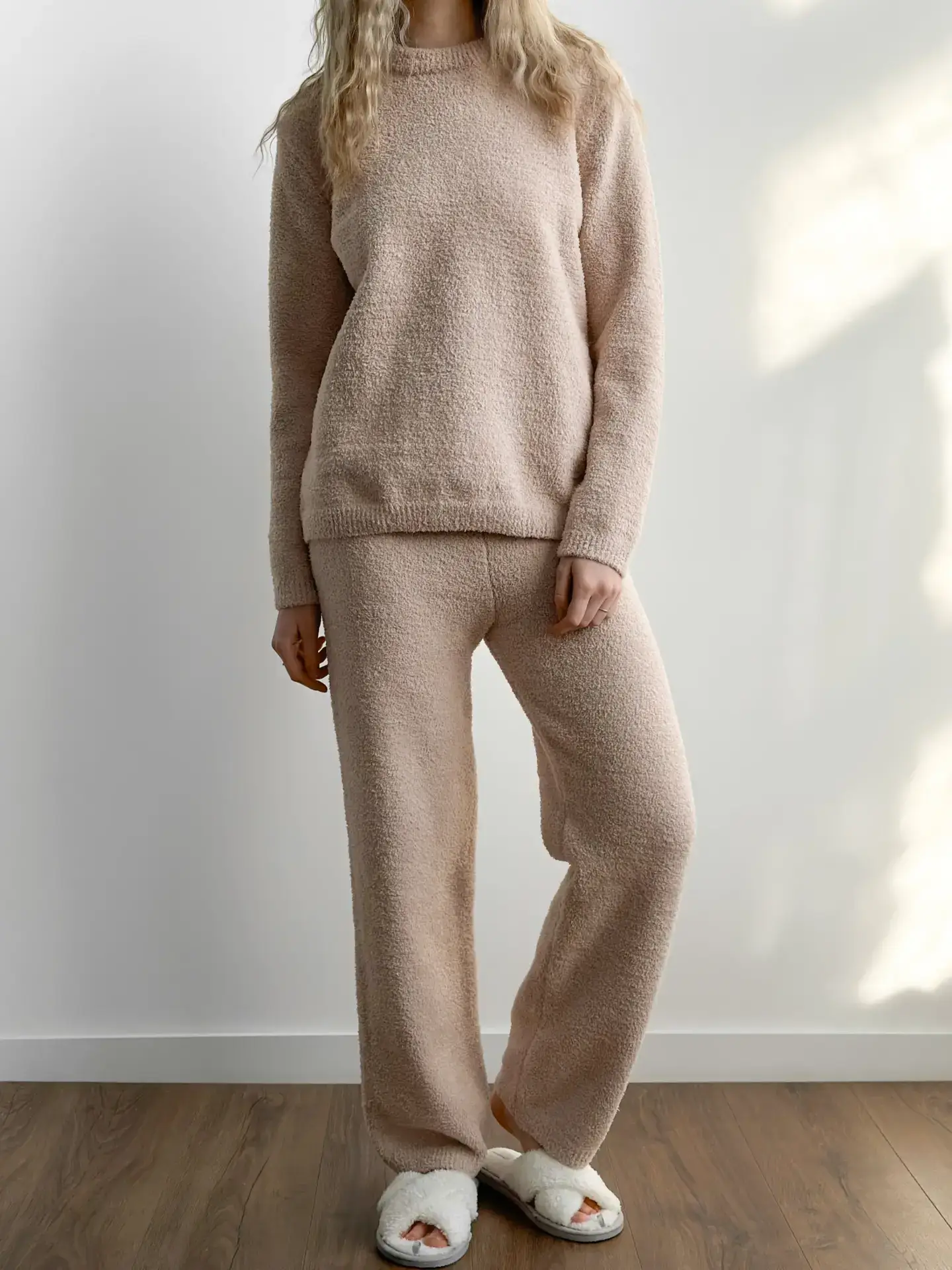 Komplet Soft bluza i spodnie, z dzianiny puszystej, beżowy