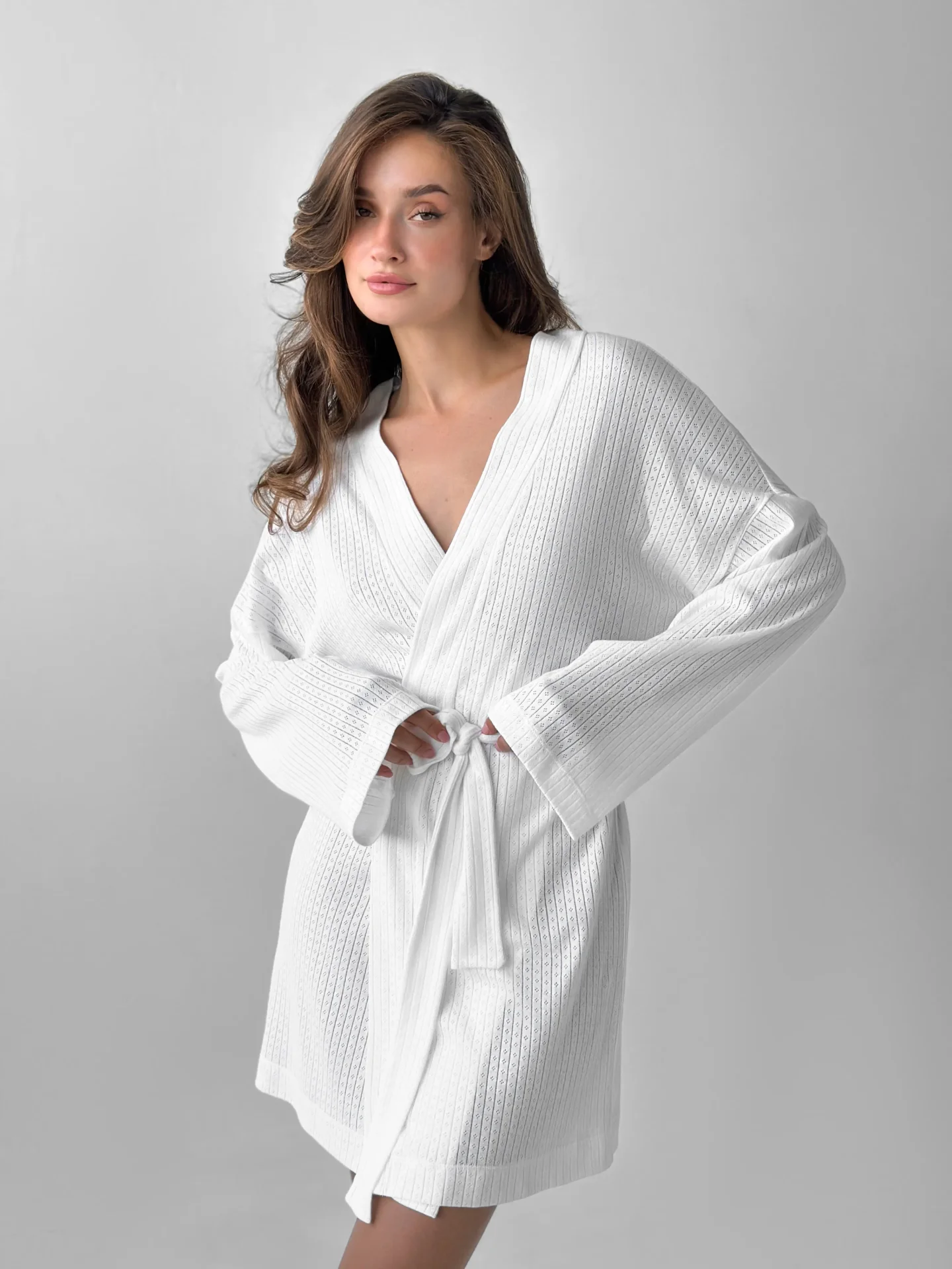 Szlafrok krótki z ribany prążkowanej, mleczny