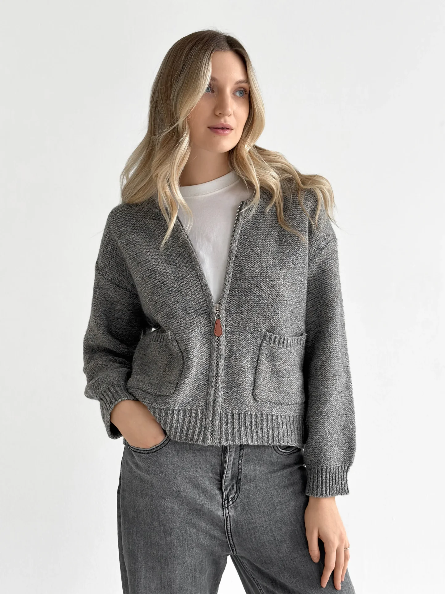 Kardigan na zamek błyskawiczny, szary