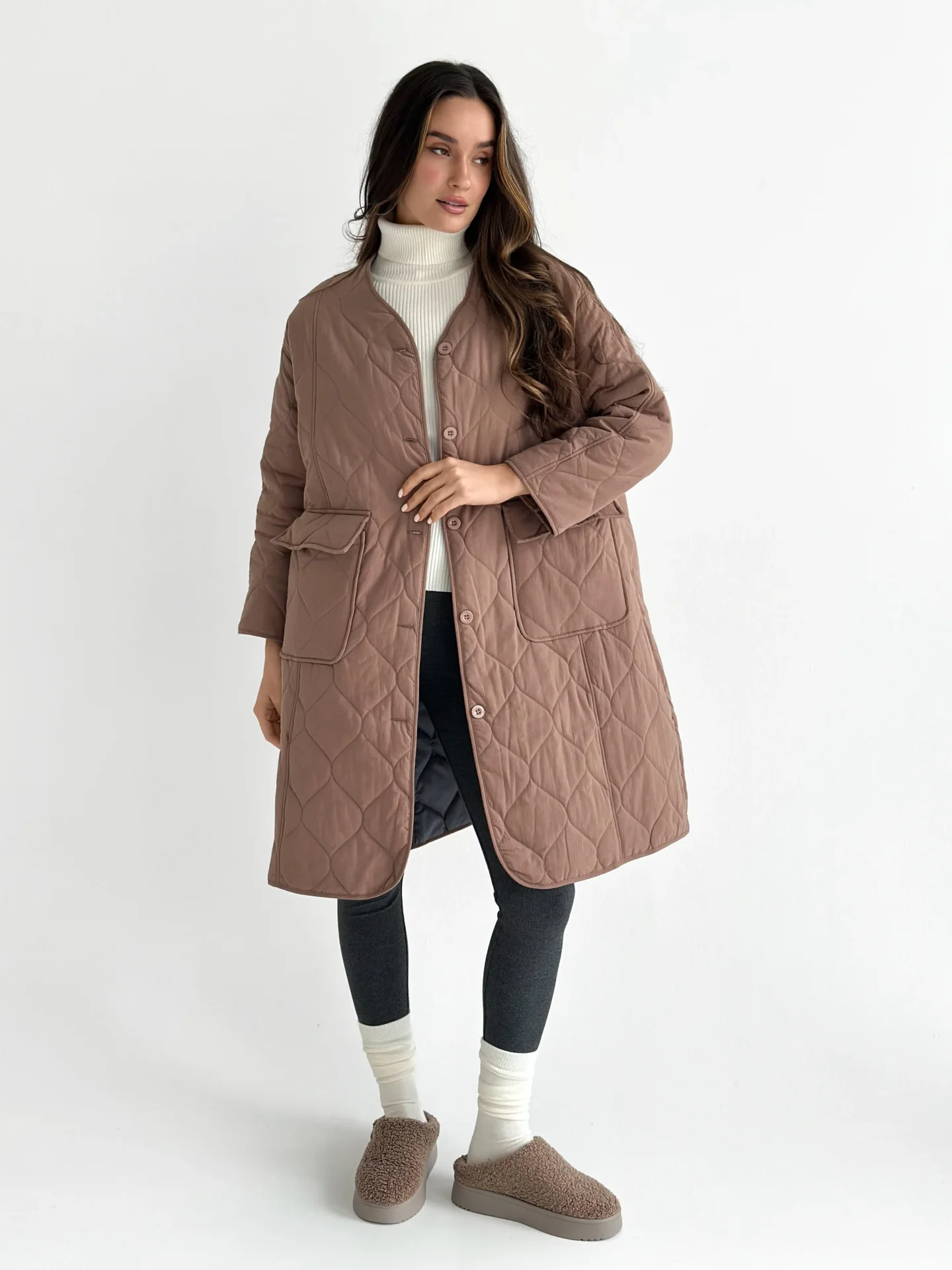 Płaszcz pikowany przejściowy, mokka