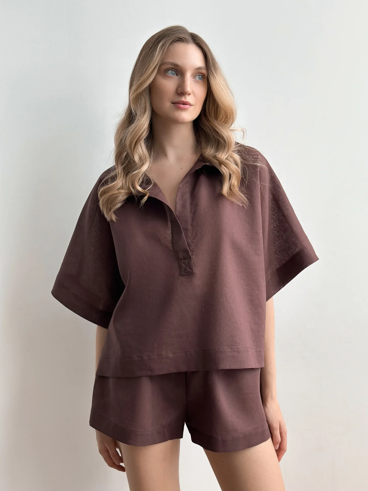 Koszula Polo z lnu, brązowa