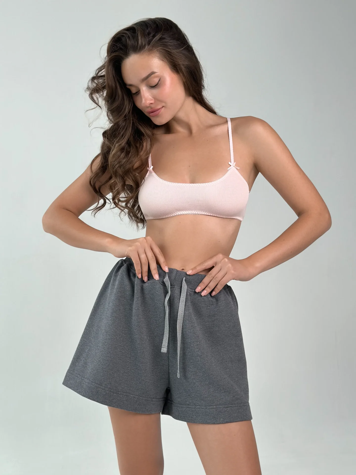 Szorty z dzianiny 3-nitkowej, grafitowe