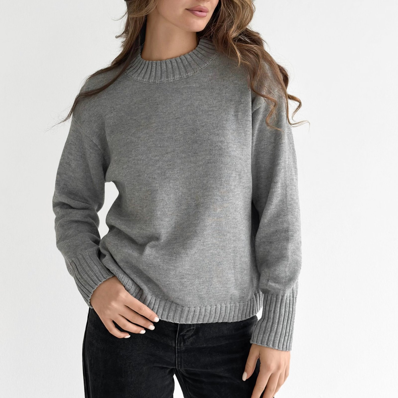 Sweter dziany, szary