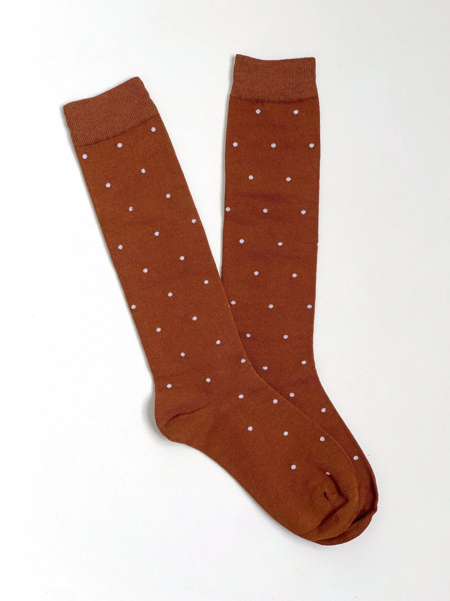 Golfy bawełniane, terakotowe w białe groszki