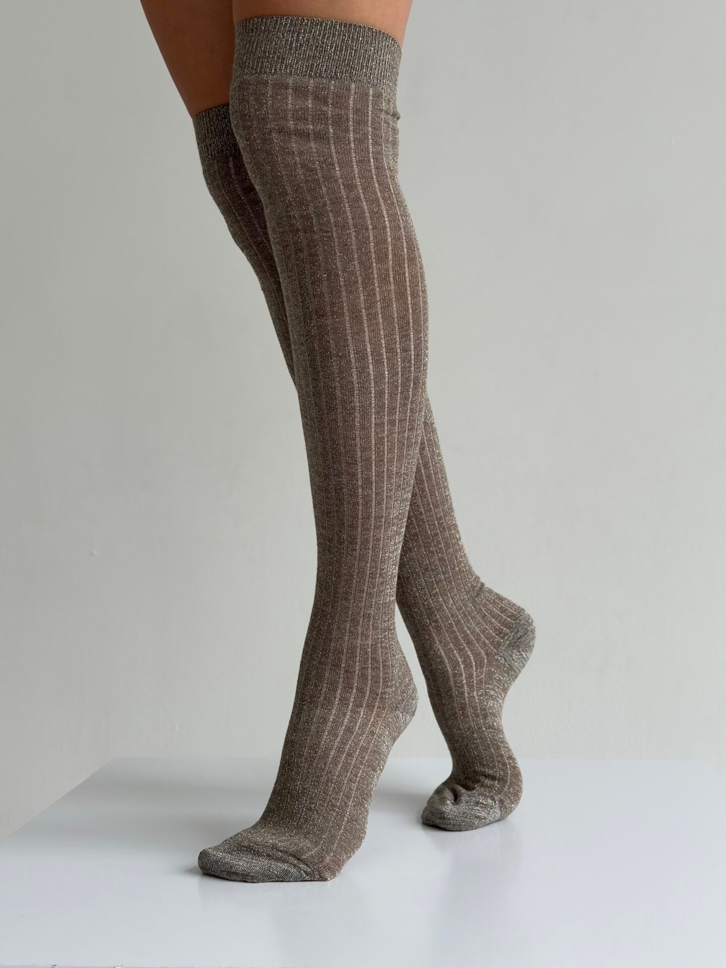 Getry wysokie, z lureksu, beżowe