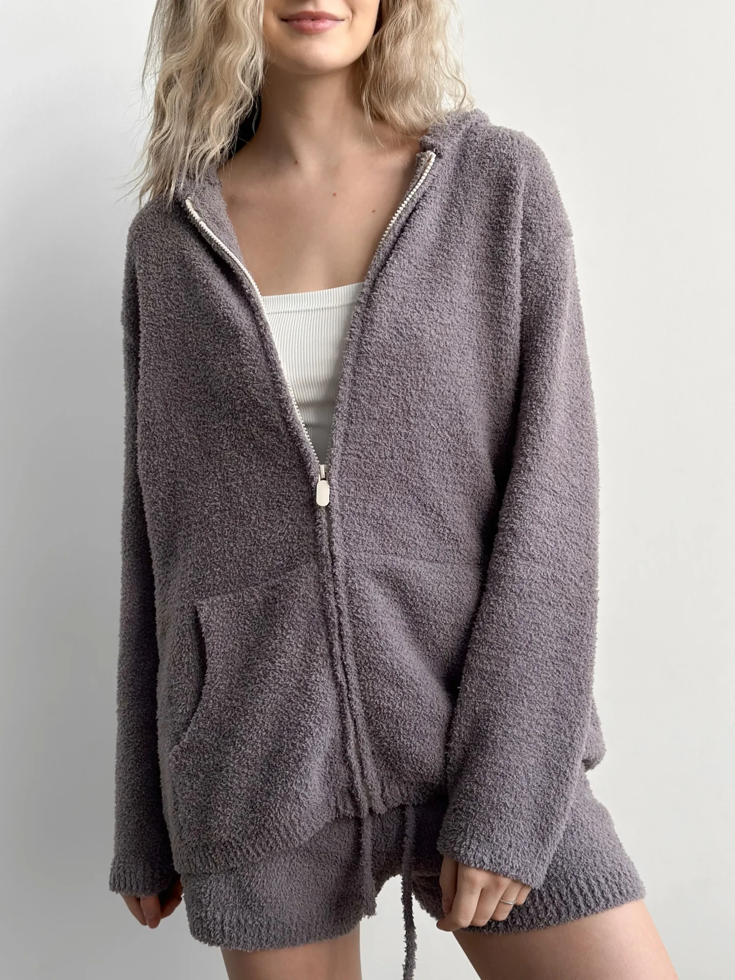 Bluza Soft na zamek, z dzianiny puszystej, grafitowa