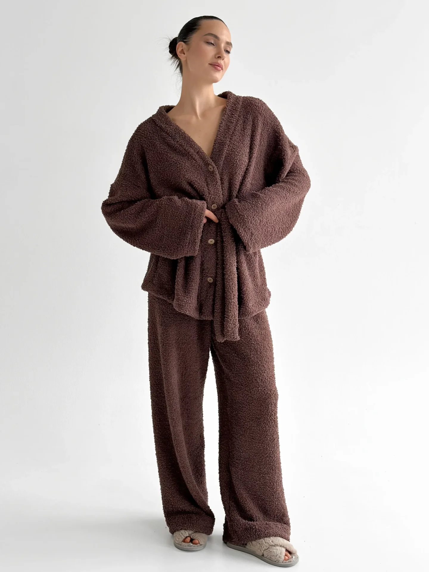 Spodnie Soft z frotte, brązowe