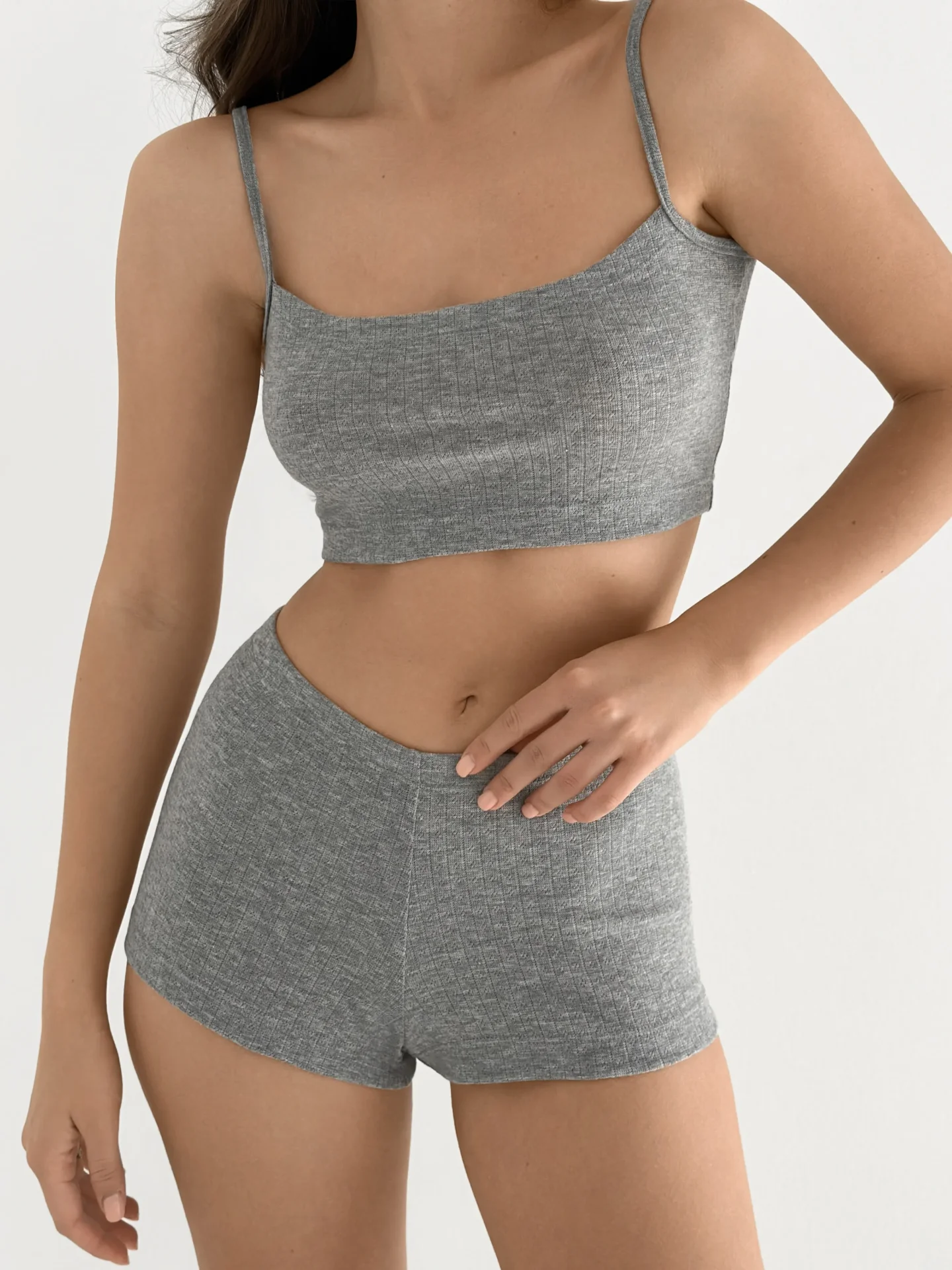 Top mini na ramiączkach, z ribany prążkowanej, antracytowy