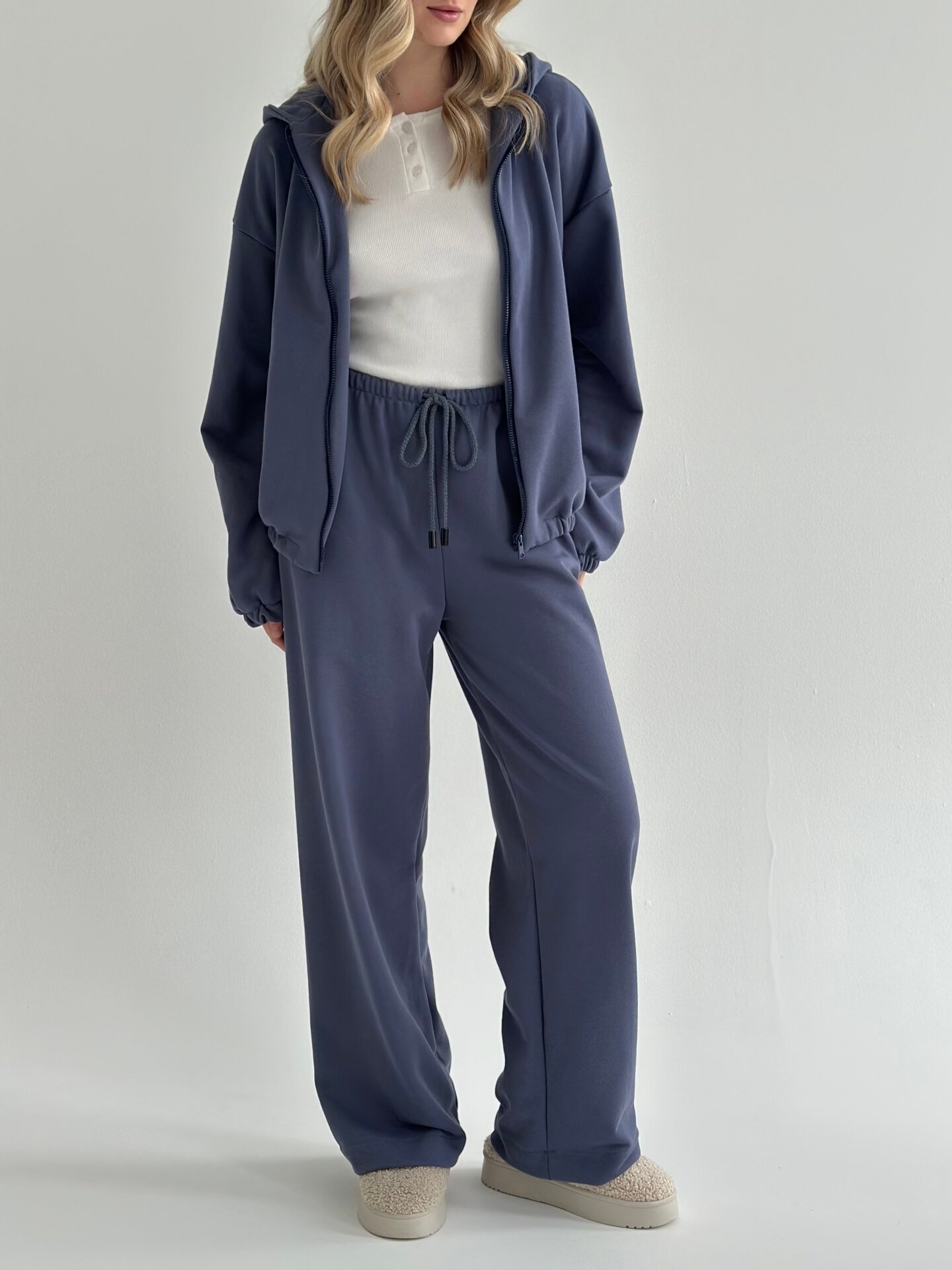 Komplet bluza i spodnie, z dzianiny 2-nitkowej, granatowy