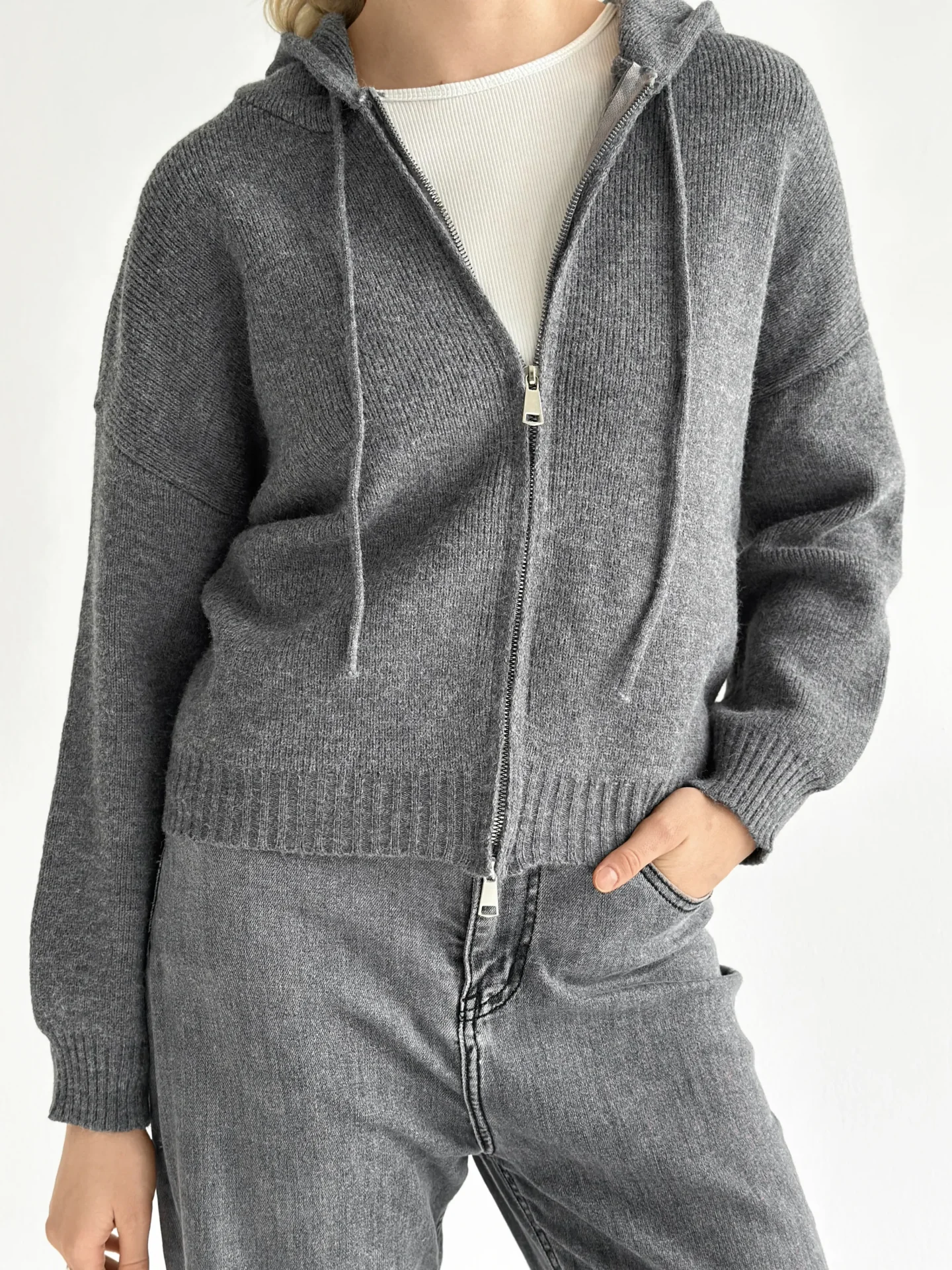 Bluza z kapturem na zamek błyskawiczny, szara