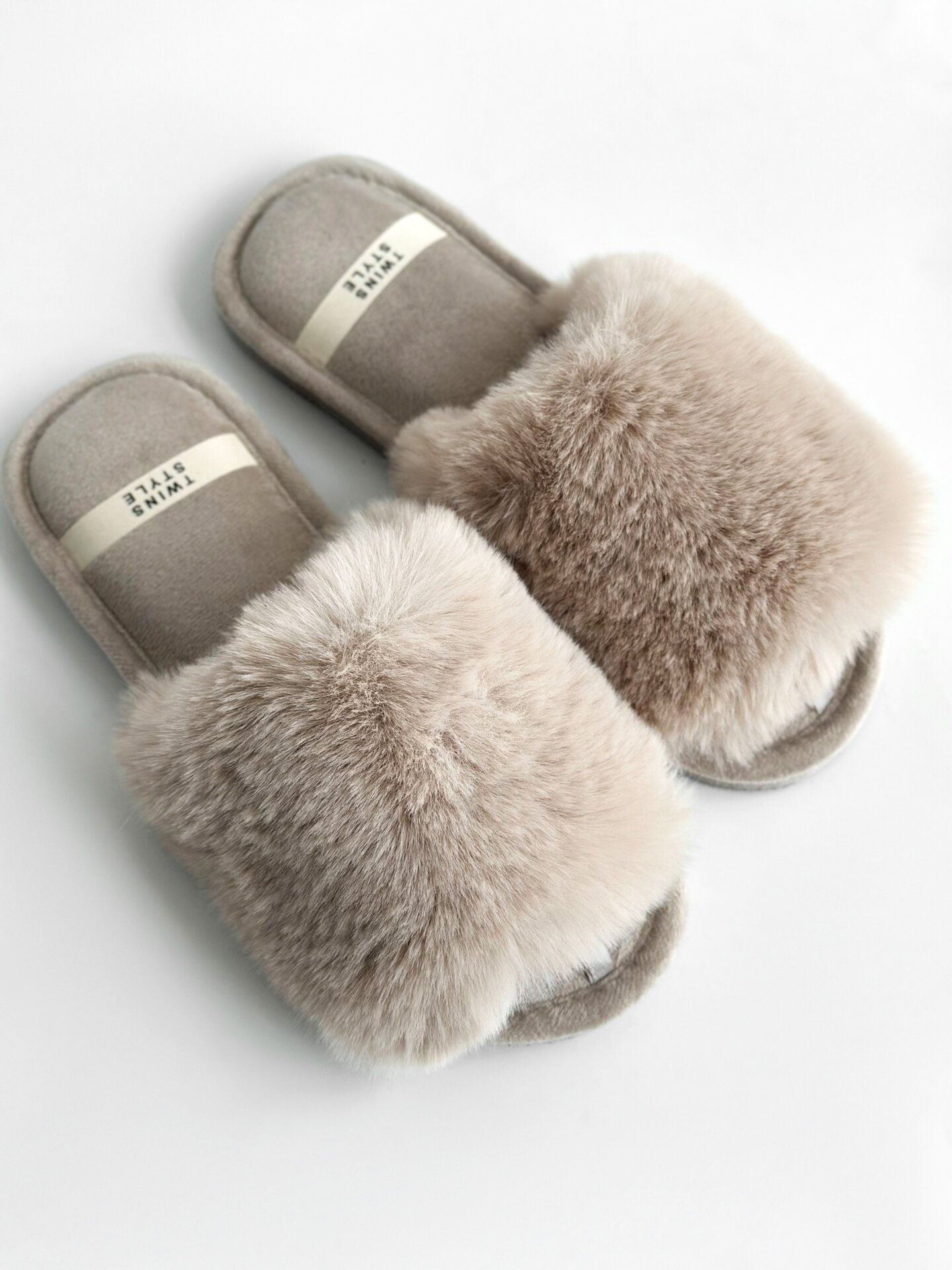 Kapcie domowe otwarte, HS‑LUX, futrzane, szare