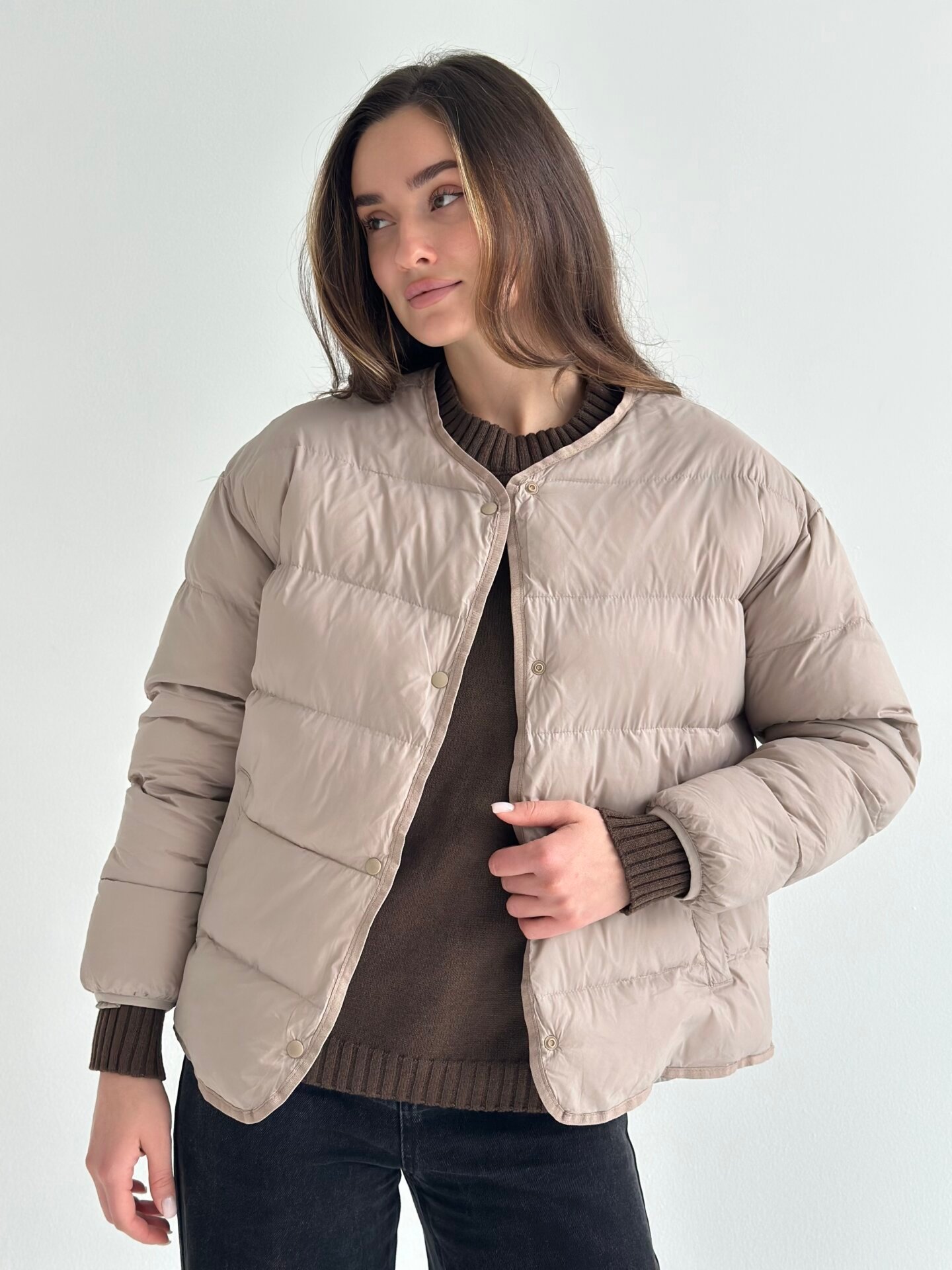 Kurtka pikowana puchowa, mokka