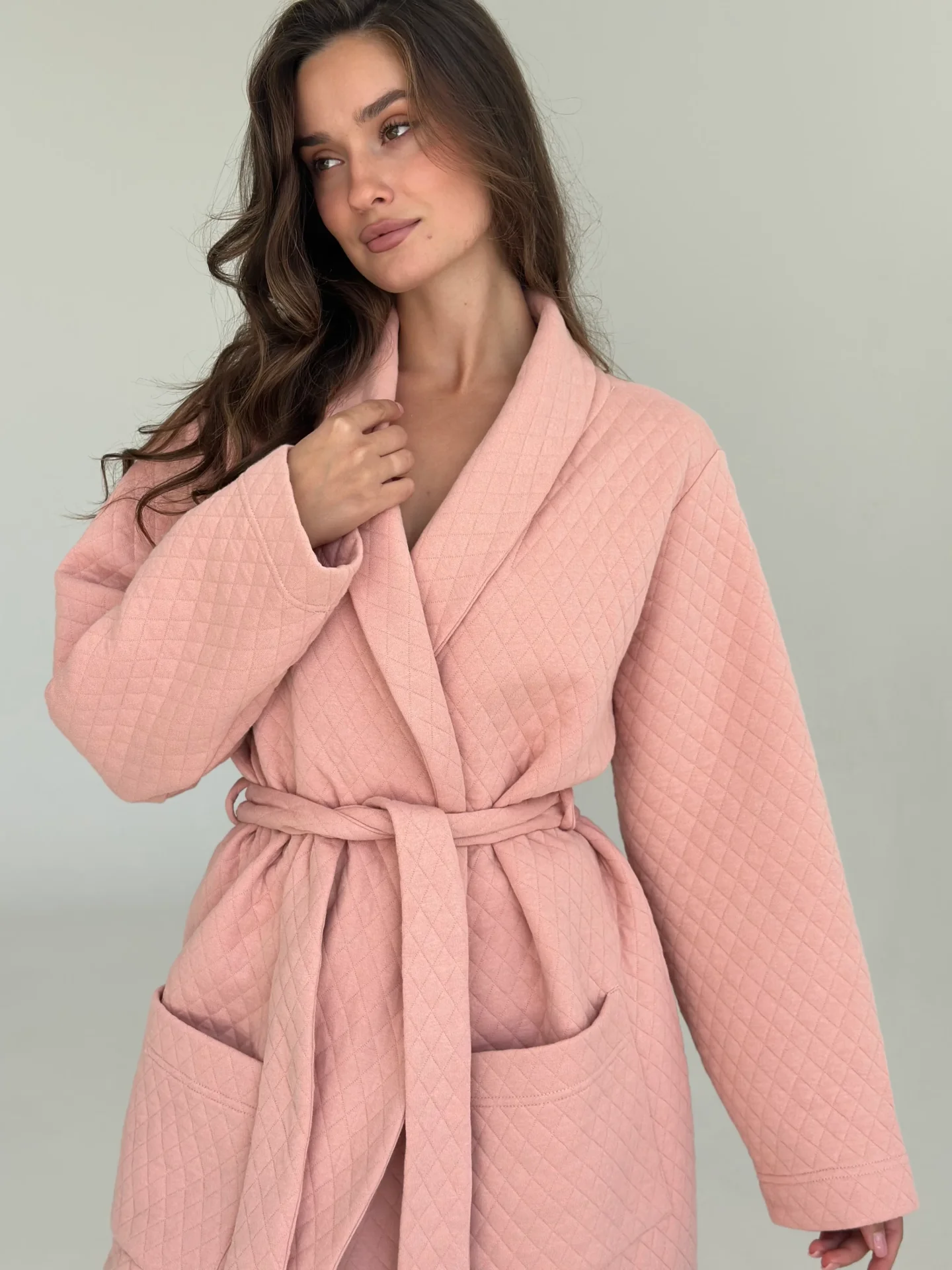 Szlafrok z dzianiny pikowanej, różowy