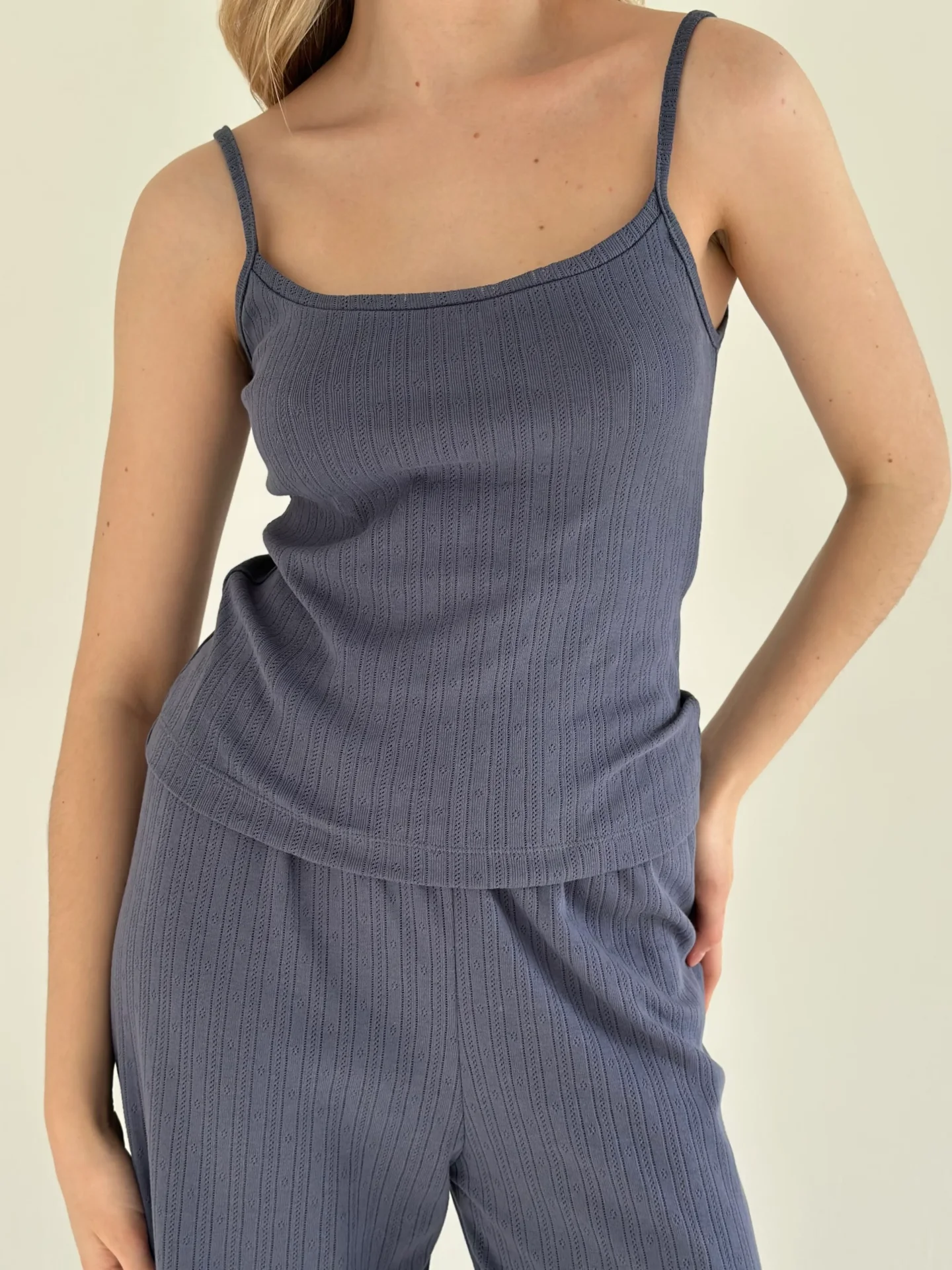 Koszulka na ramiączkach, z ribany, granatowa