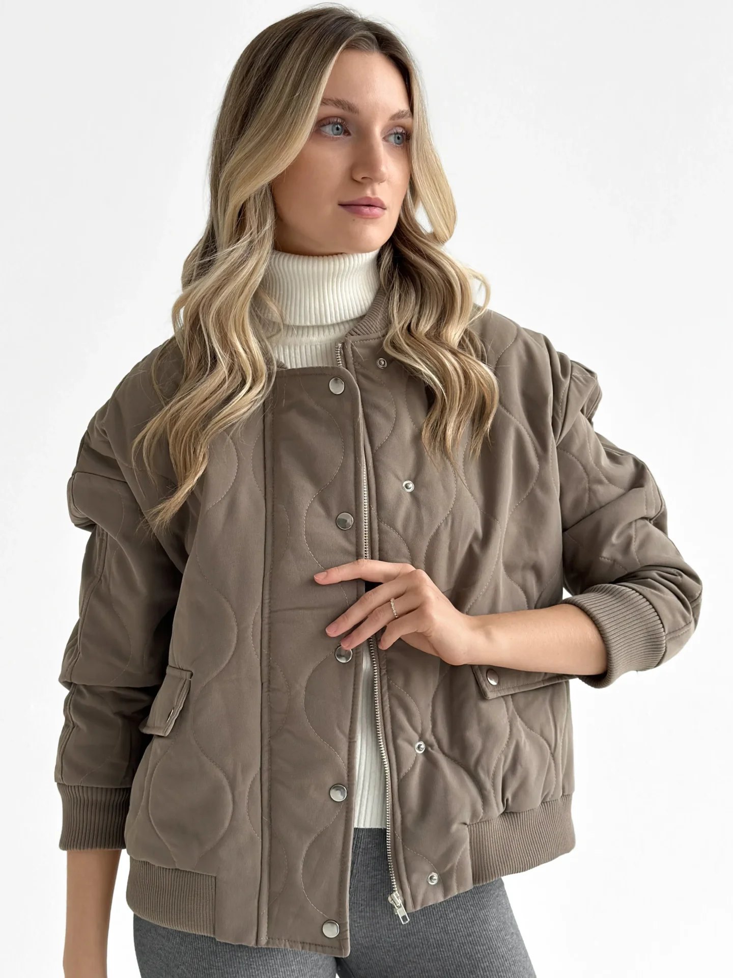 Kurtka pikowana bomber, cappuccino