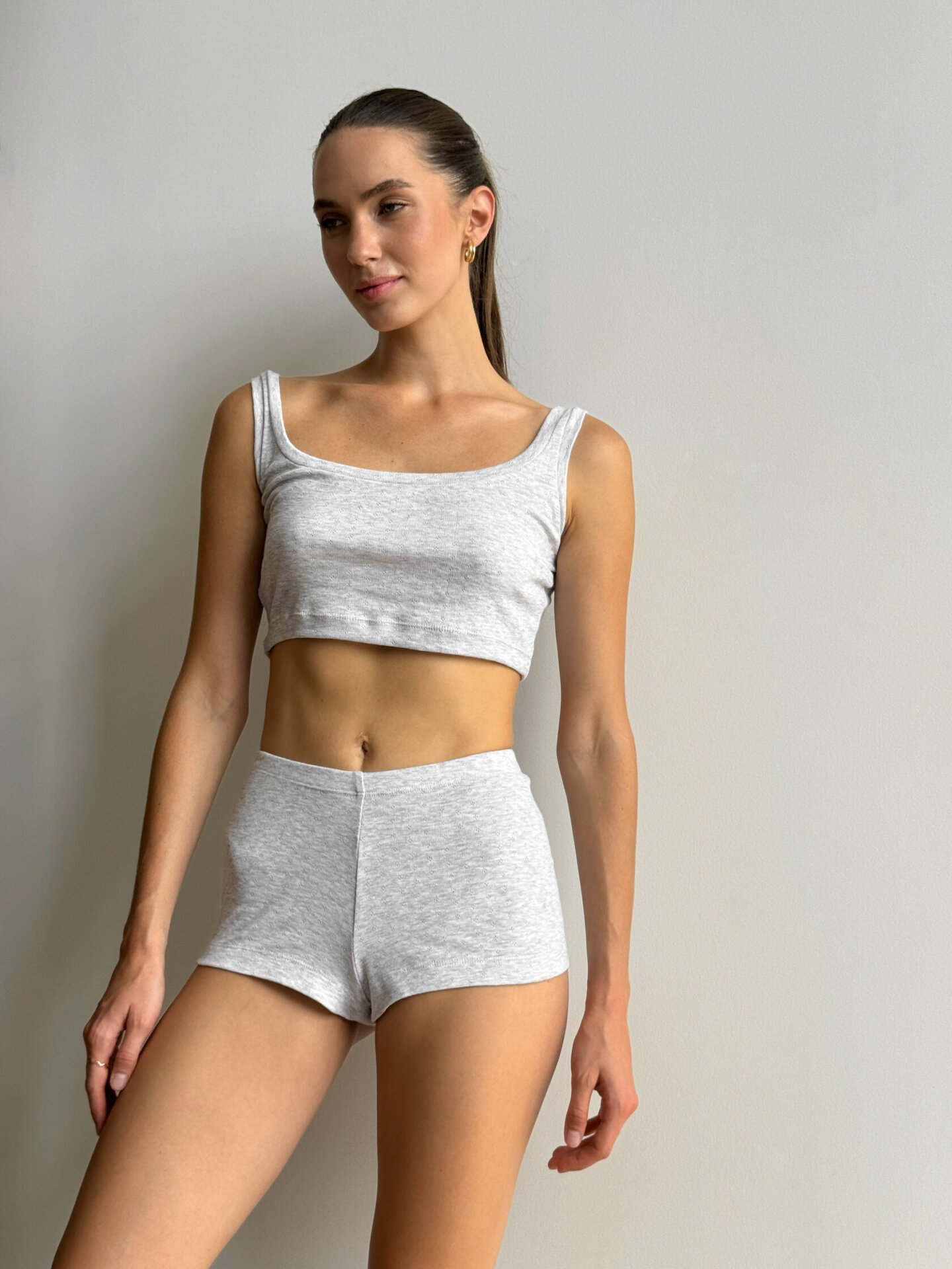 Top mini z ribany, szary