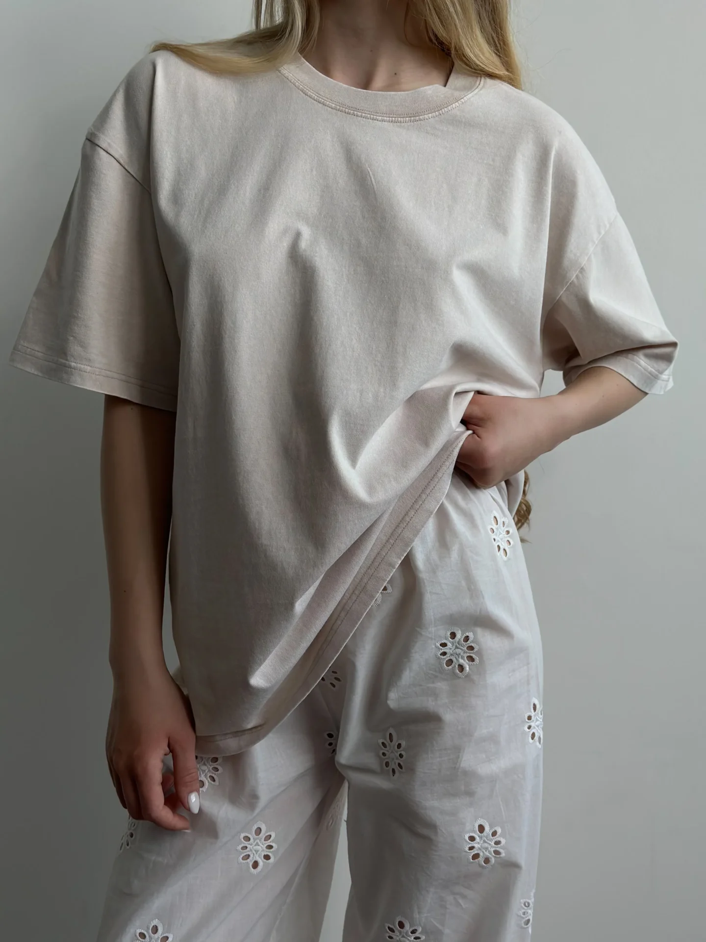 Koszulka z dzianiny, beżowa