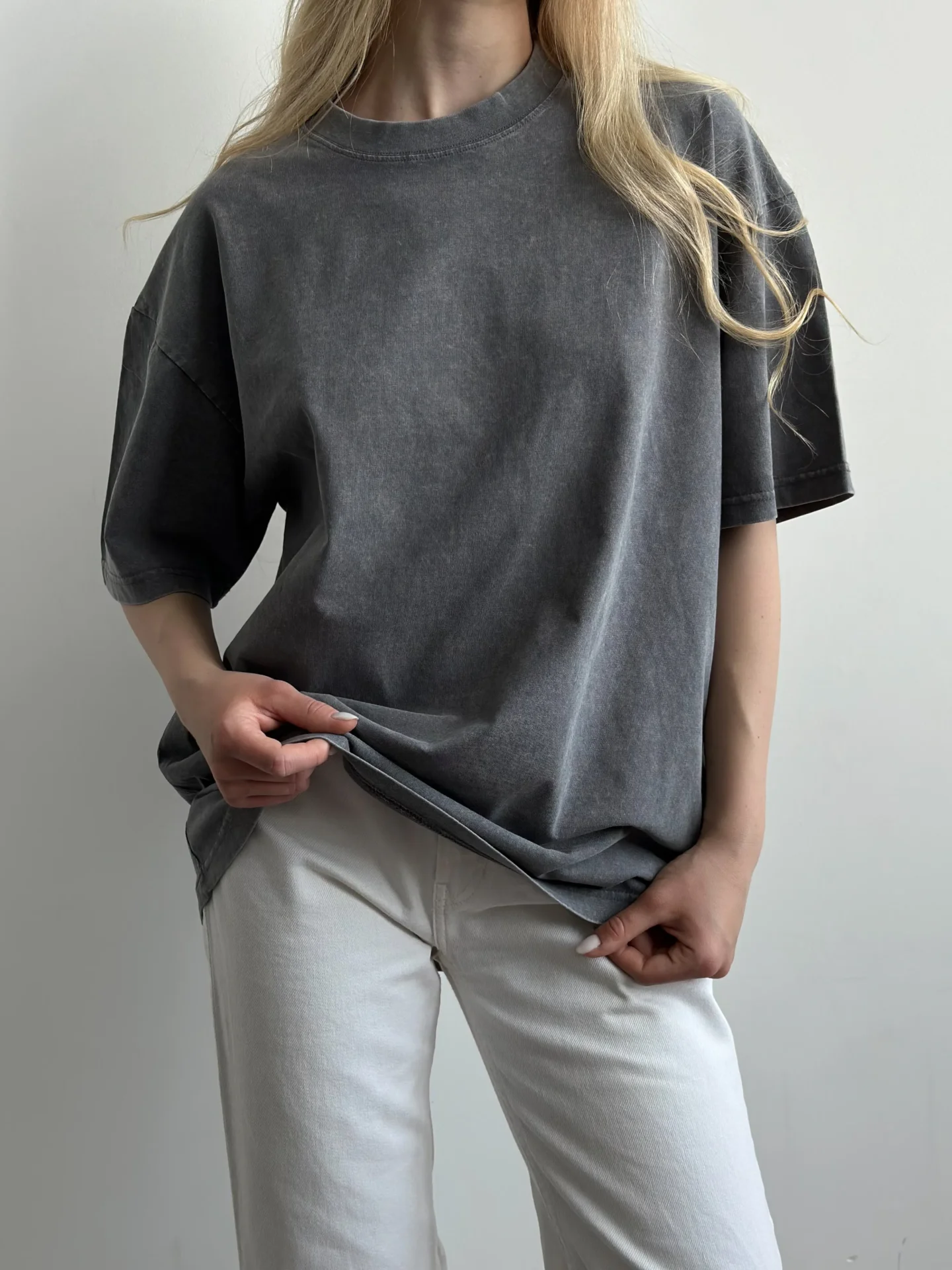 Koszulka z bawełny pranej, szara