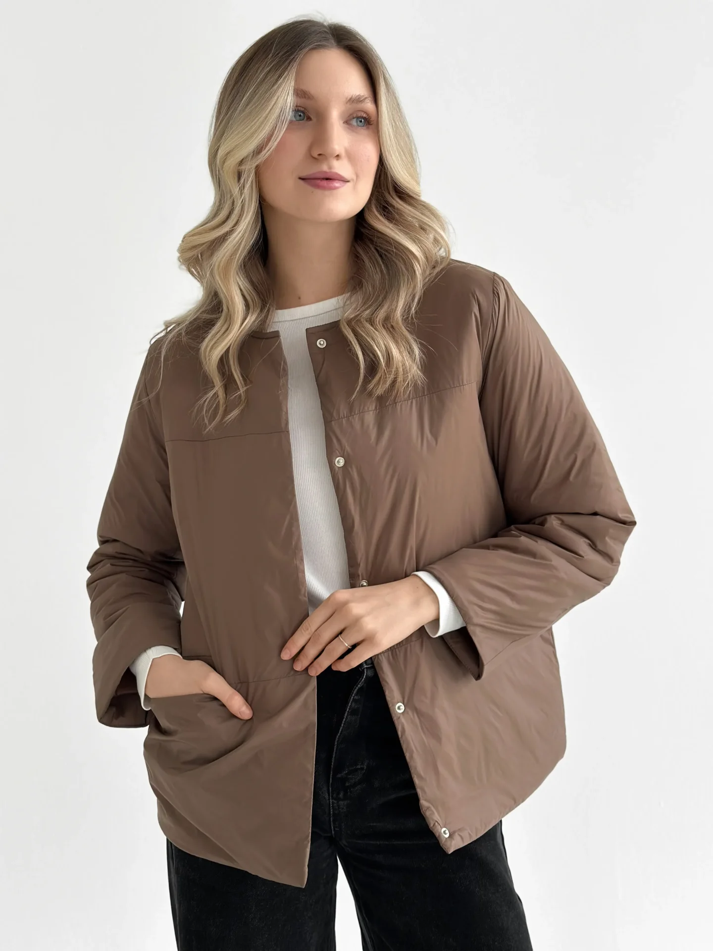 Kurtka przejściowa na napy, brązowa