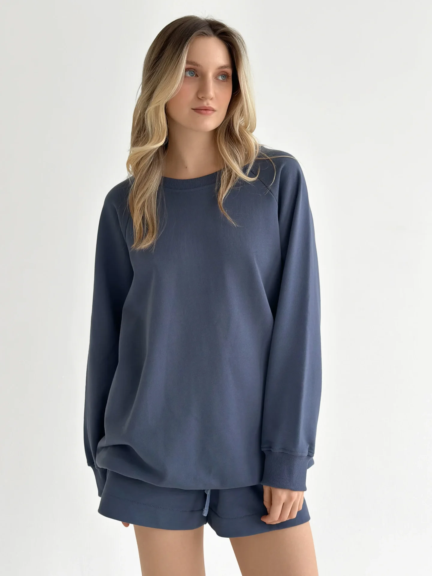 Bluza bez kaptura, z dzianiny 3-nitkowej, granatowa